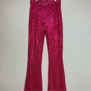 Pink Sequin Women's Pants - High Waisted Shimmer Party pants